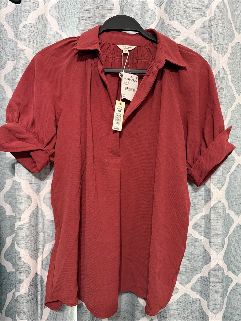 Max Studio Brick Red Short-Sleeve Blouse